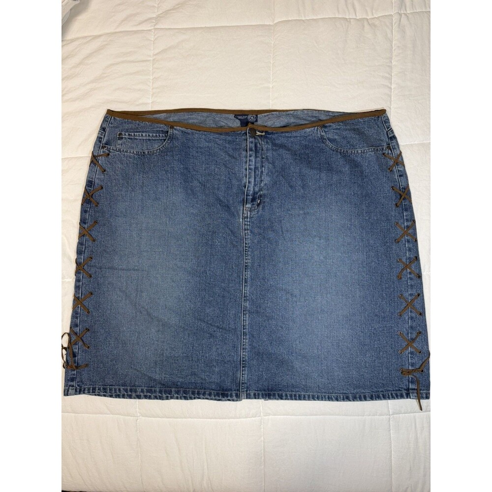 Vtg Venezia Jeans Denim Lace Up Suede Side Tie Skirt Western Boho Y2K Size 28/4X